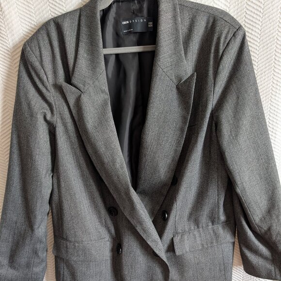 Asos Design Women's Oversized Gray Plaid Double-Breasted Blazer Size 10 Office - Picture 5 of 15